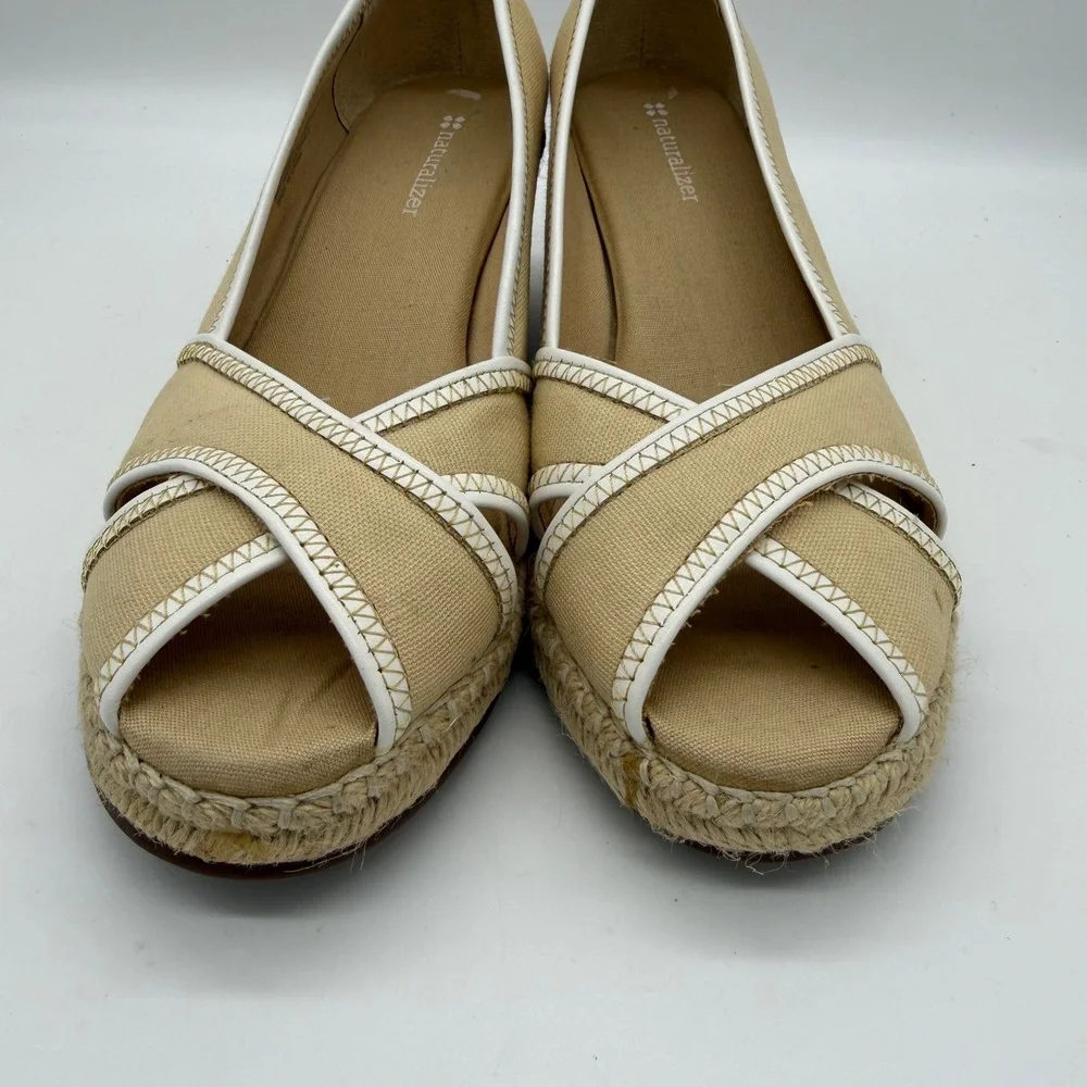 Naturalizer Sanibel-1 Tan Canvas Espadrille Wedge Heels Neutral 8M